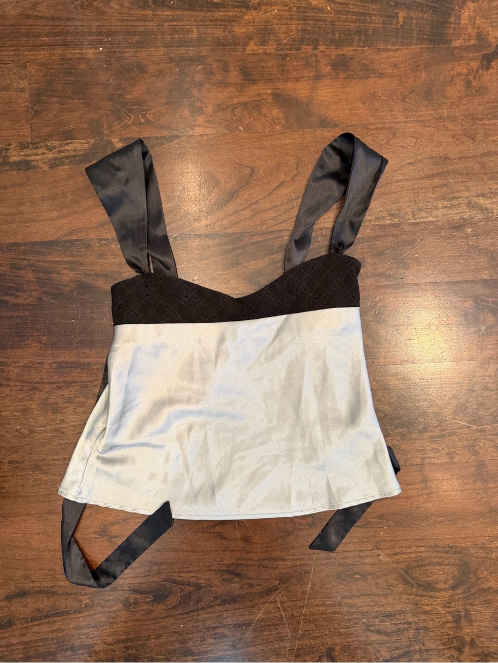 Two-Tone Satin-Trim Cami Tank Top in Black and Light Gray